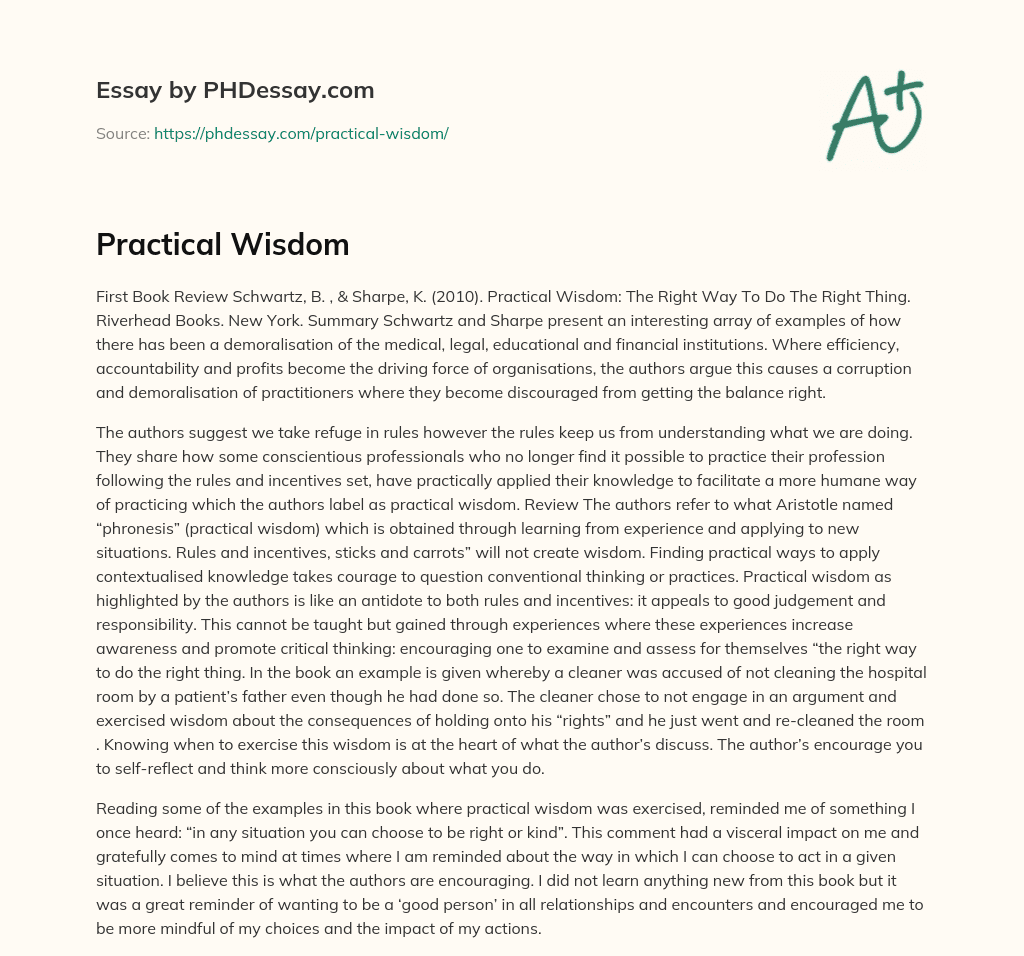 Practical Wisdom essay