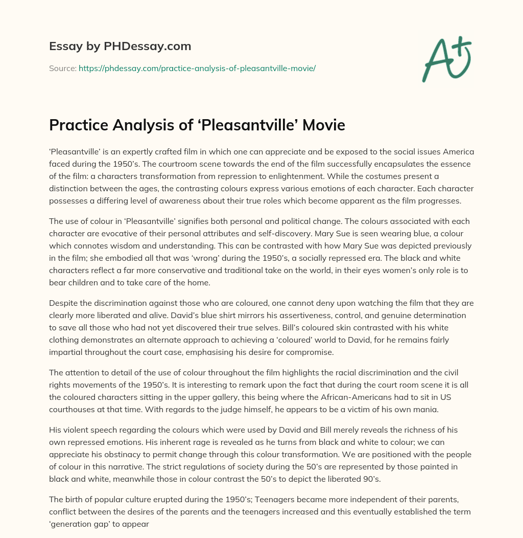 Practice Analysis of ‘Pleasantville’ Movie essay
