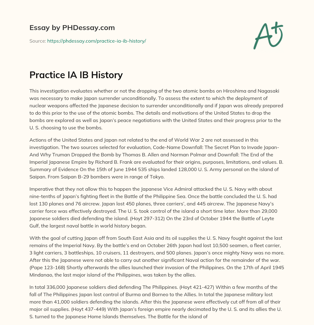Practice IA IB History essay