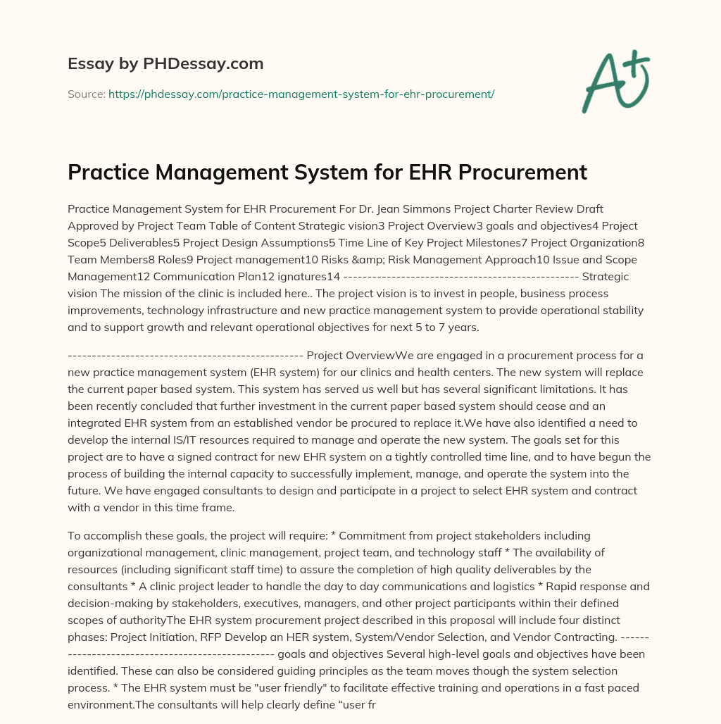 Practice Management System for EHR Procurement essay