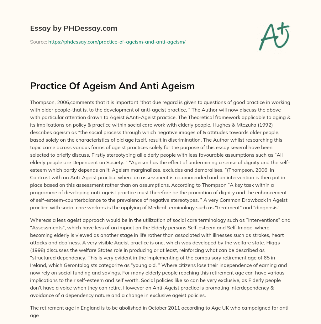 Practice Of Ageism And Anti Ageism essay