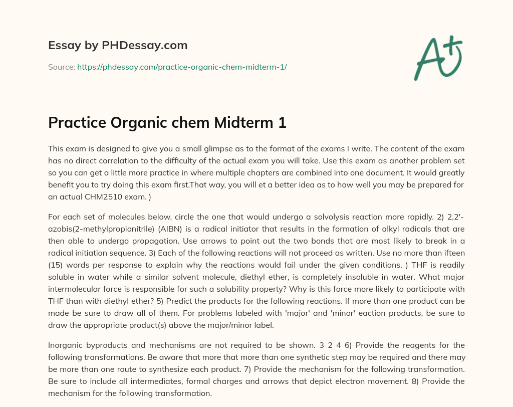 Practice Organic chem Midterm 1 essay