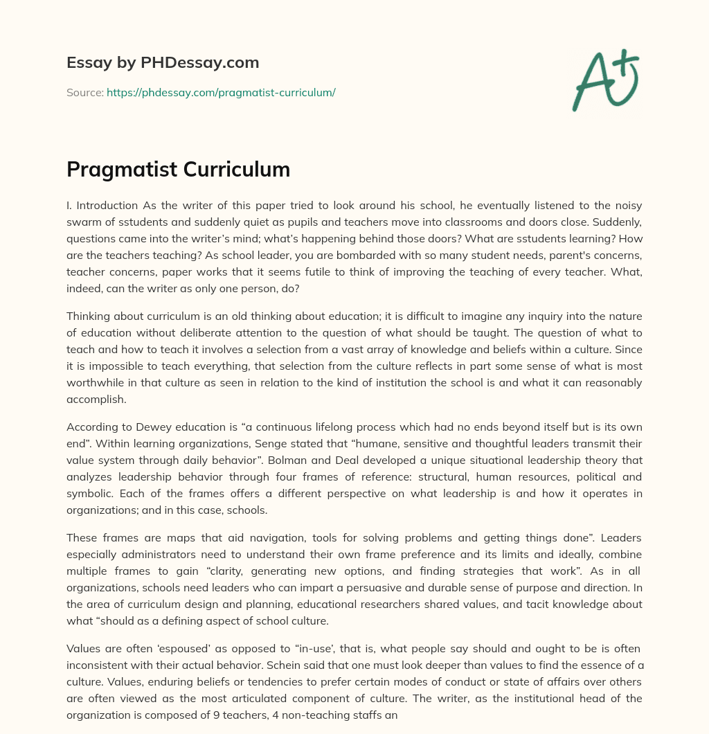Pragmatist Curriculum essay