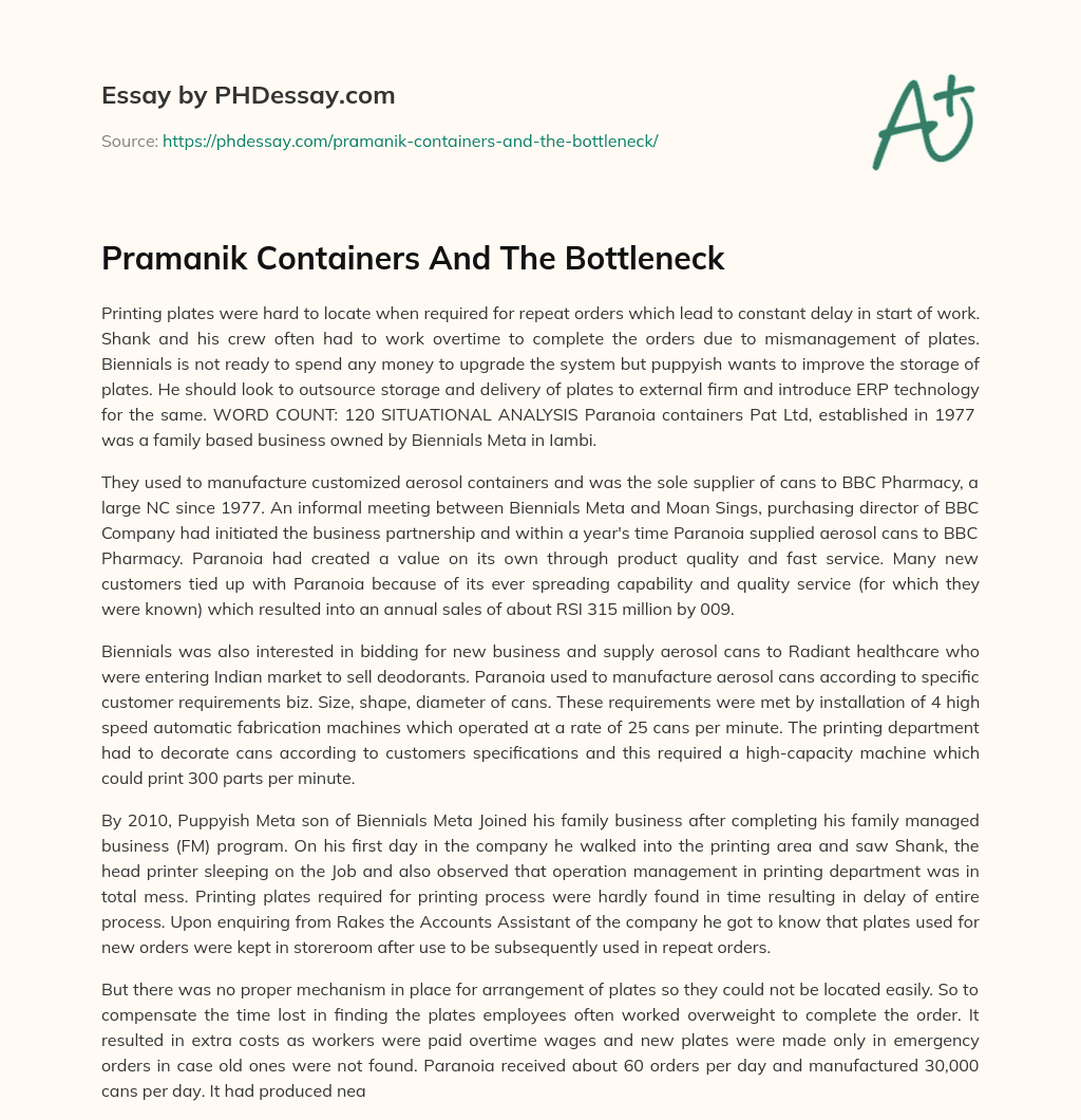 Pramanik Containers And The Bottleneck essay