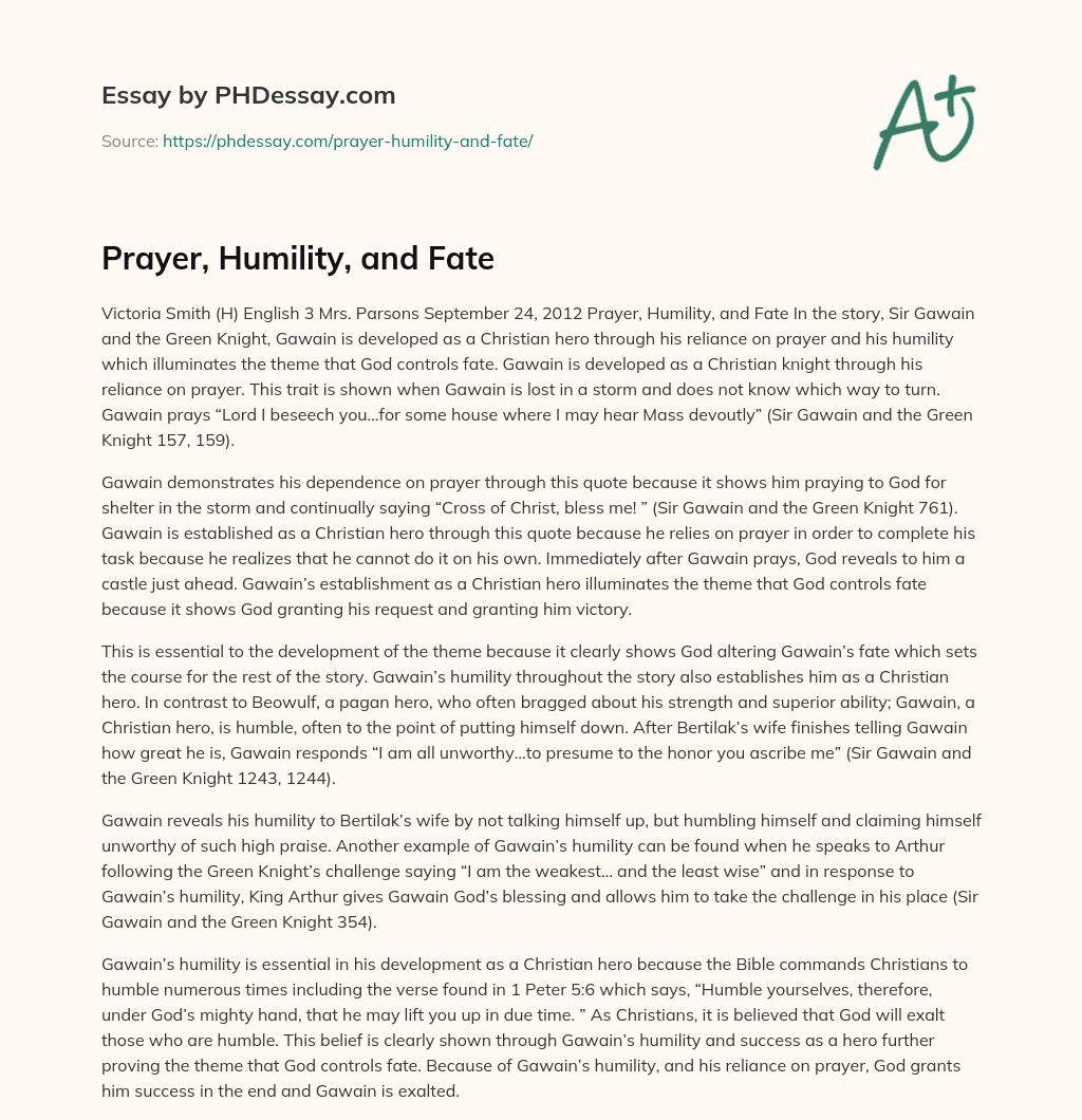 Prayer, Humility, and Fate essay