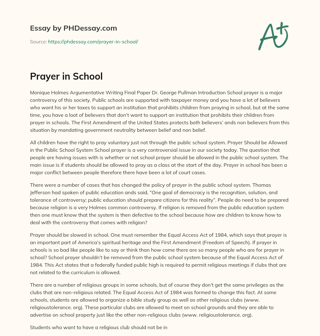 Prayer in School essay
