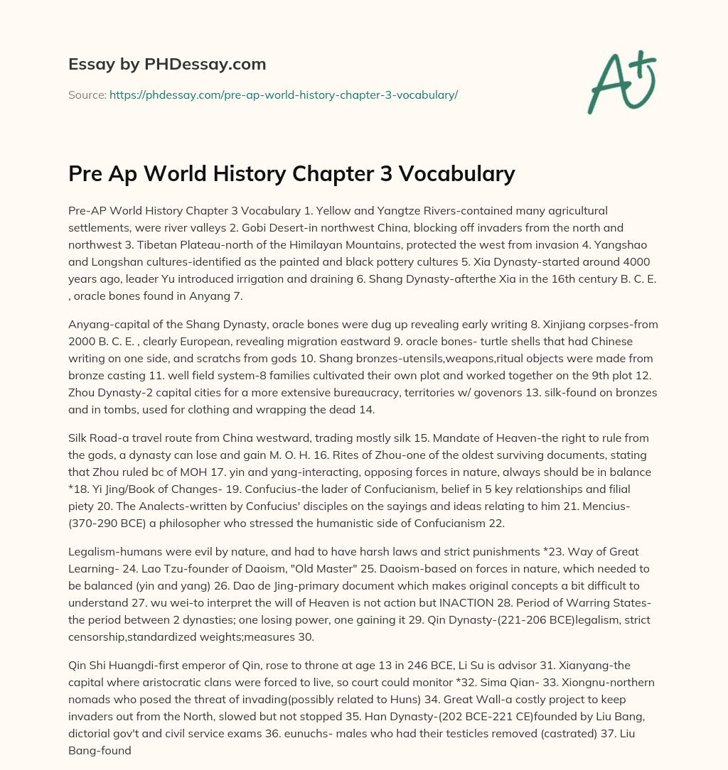 Pre Ap World History Chapter 3 Vocabulary essay