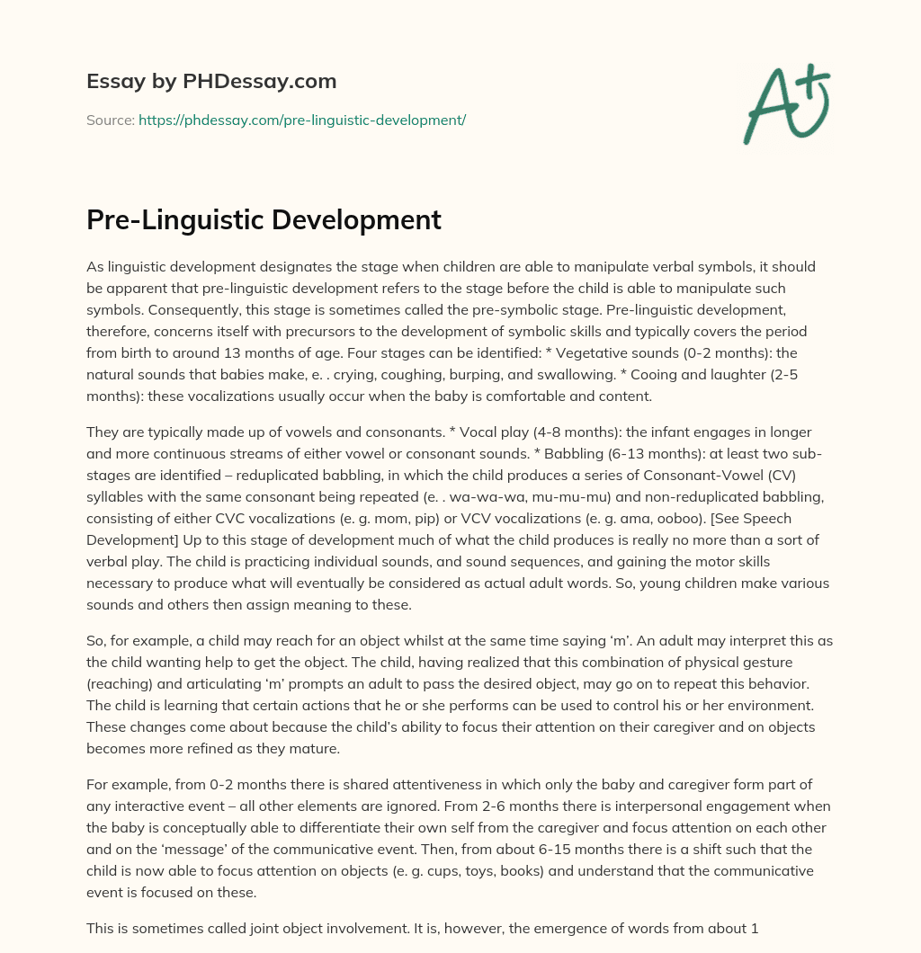 Pre-Linguistic Development essay