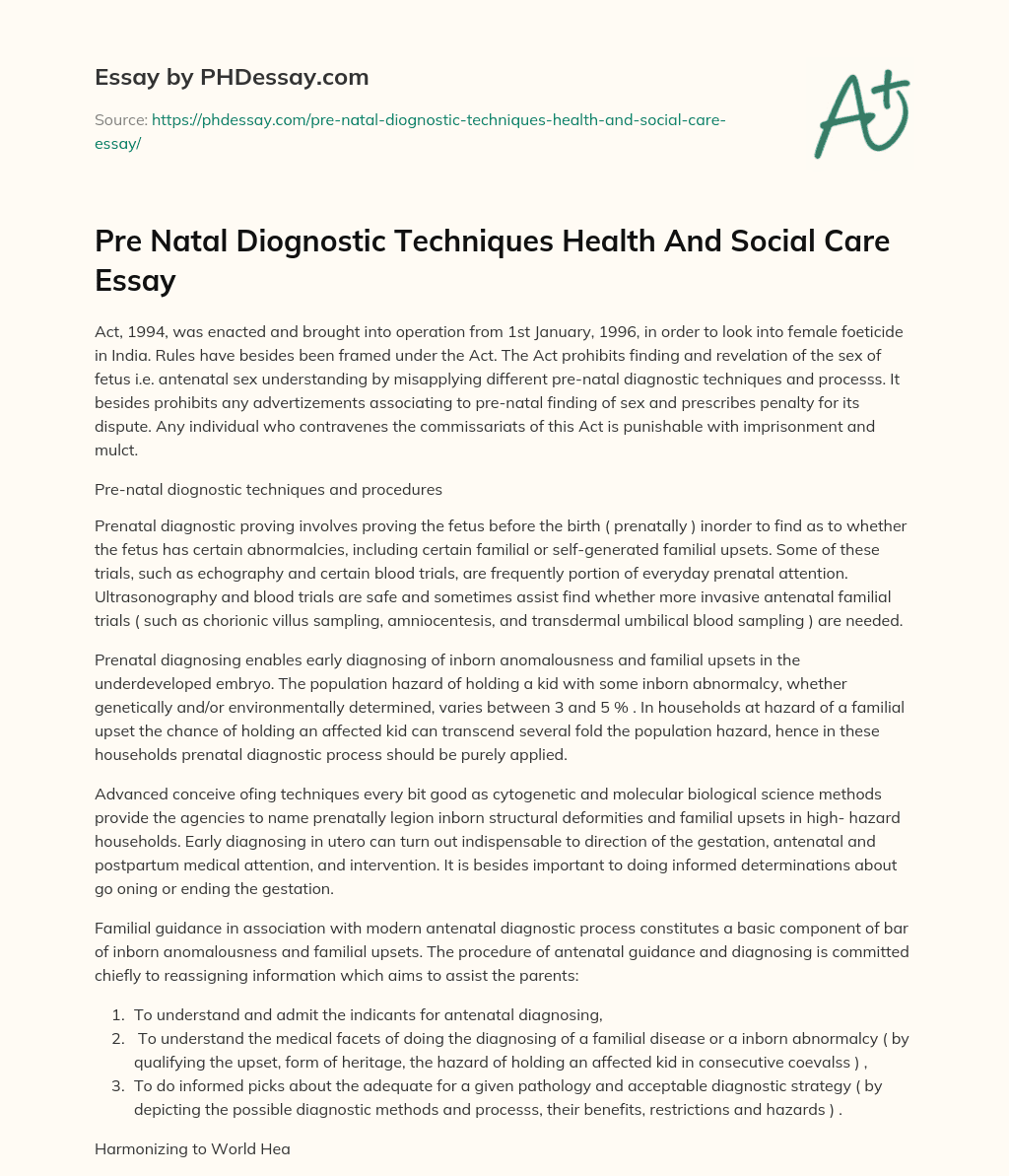 Pre Natal Diognostic Techniques Health And Social Care Essay essay