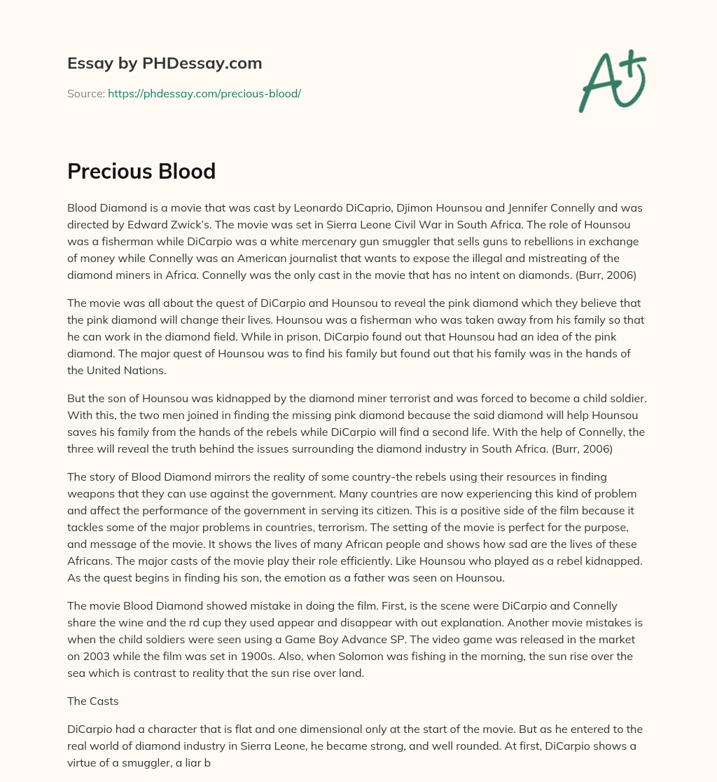 Precious Blood essay