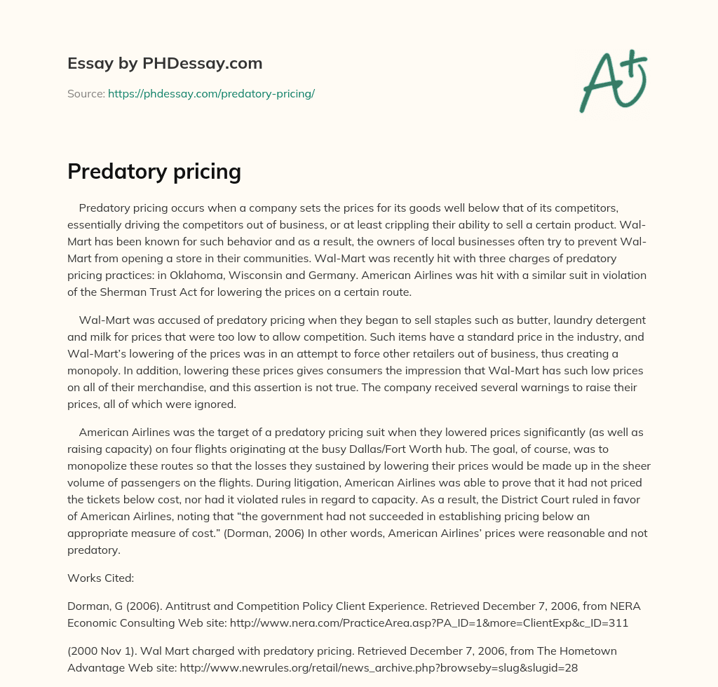 Predatory pricing essay