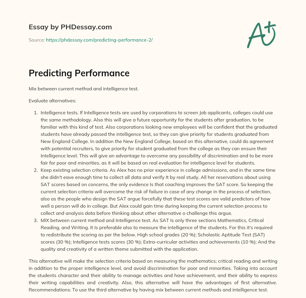 Predicting Performance essay