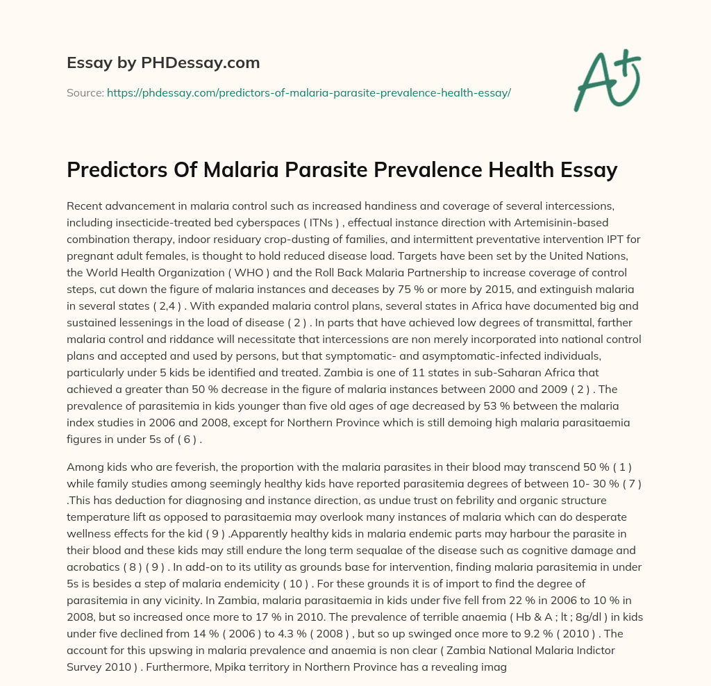 Predictors Of Malaria Parasite Prevalence Health Essay essay