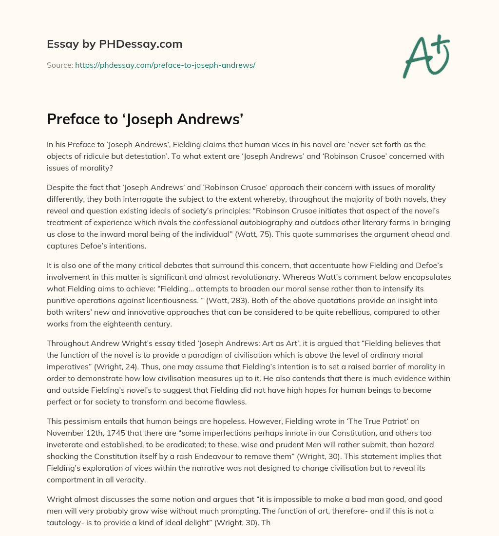Preface to ‘Joseph Andrews’ essay