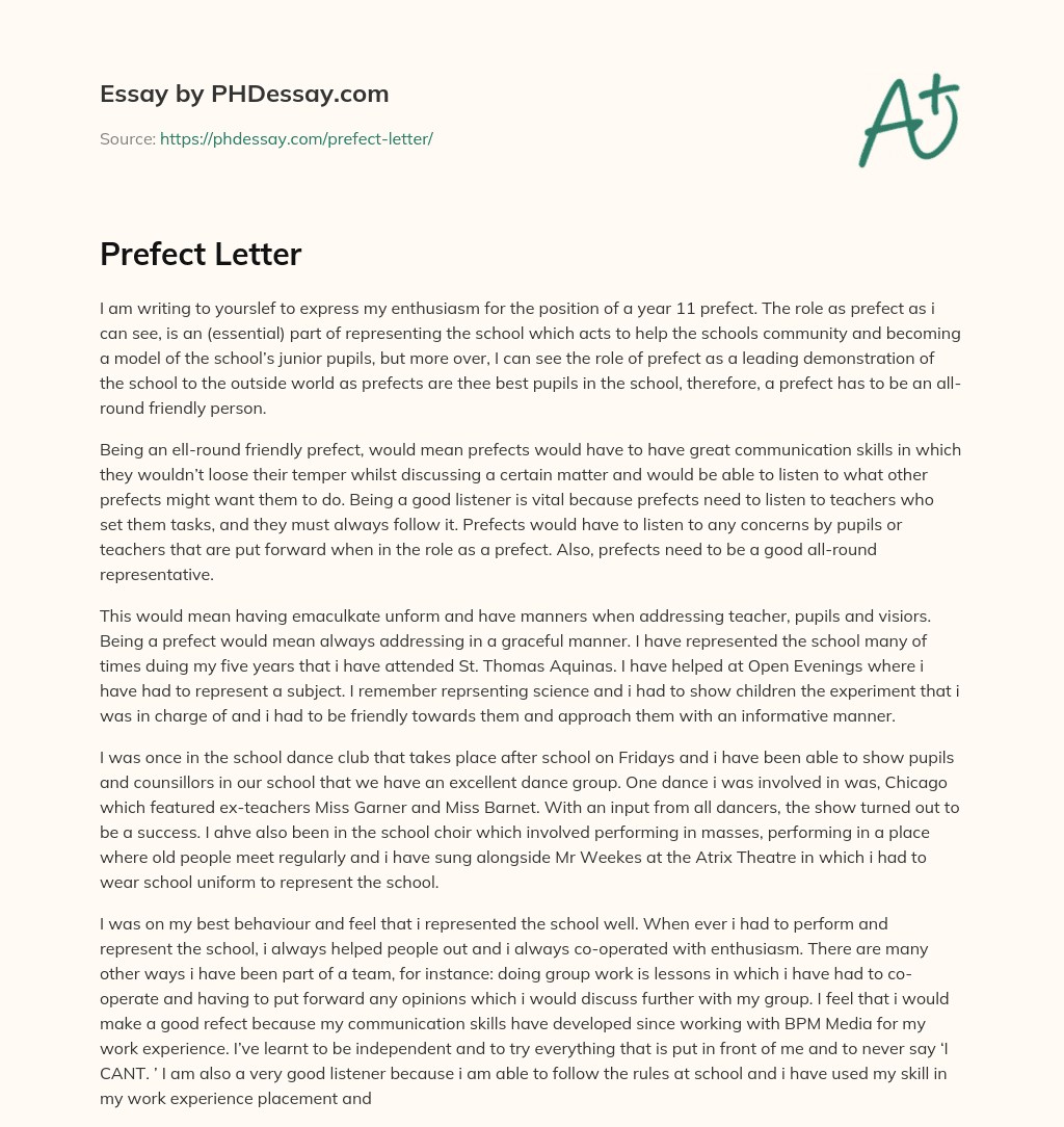 an application letter for compound prefect