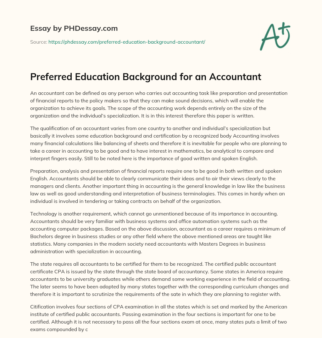 Preferred Education Background for an Accountant essay