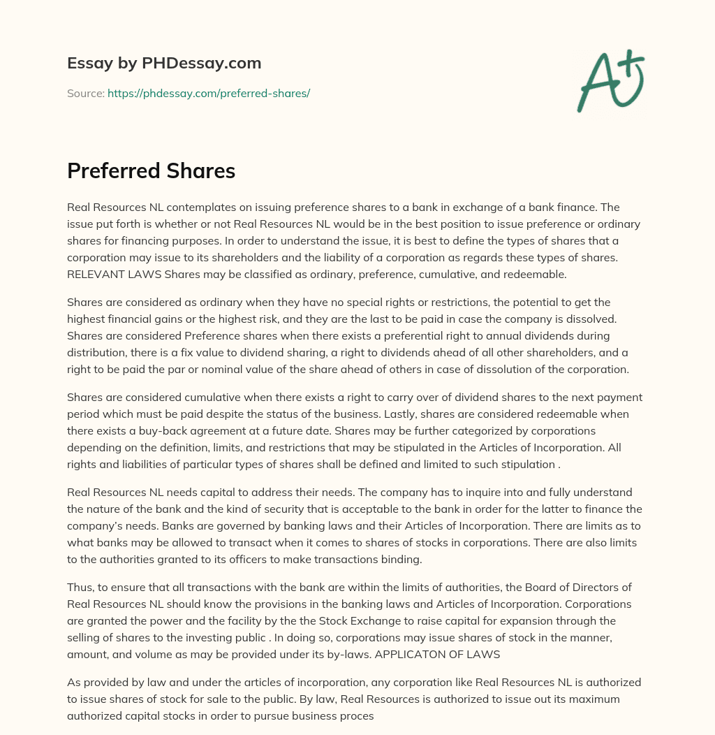 Preferred Shares essay