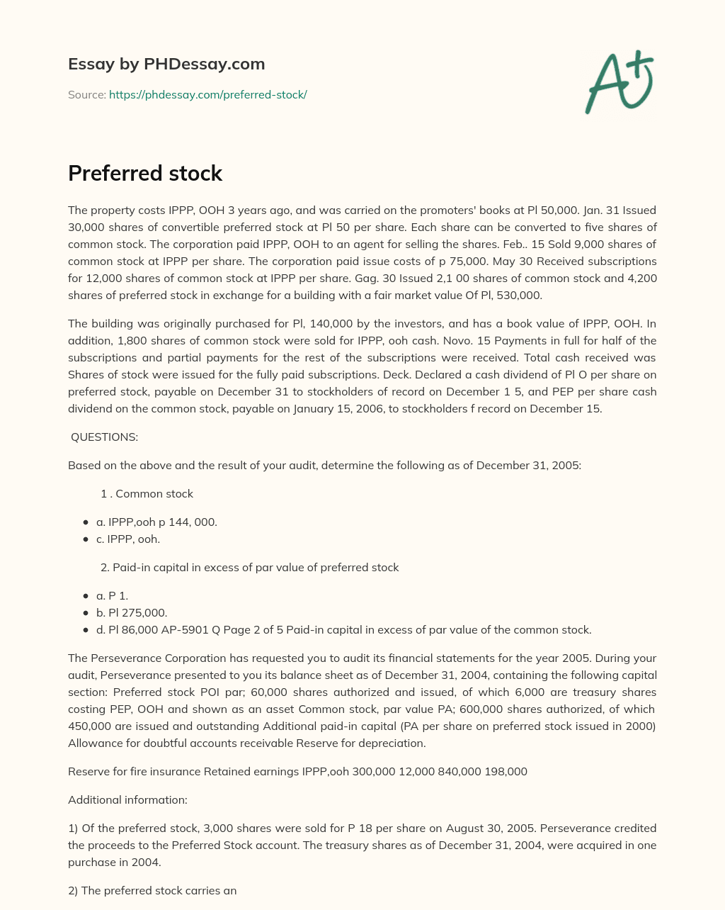 Preferred stock essay