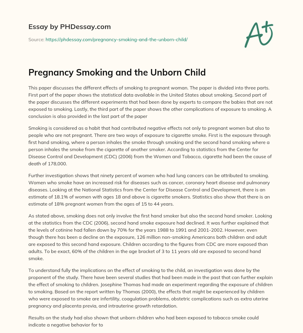 Pregnancy Smoking and the Unborn Child essay