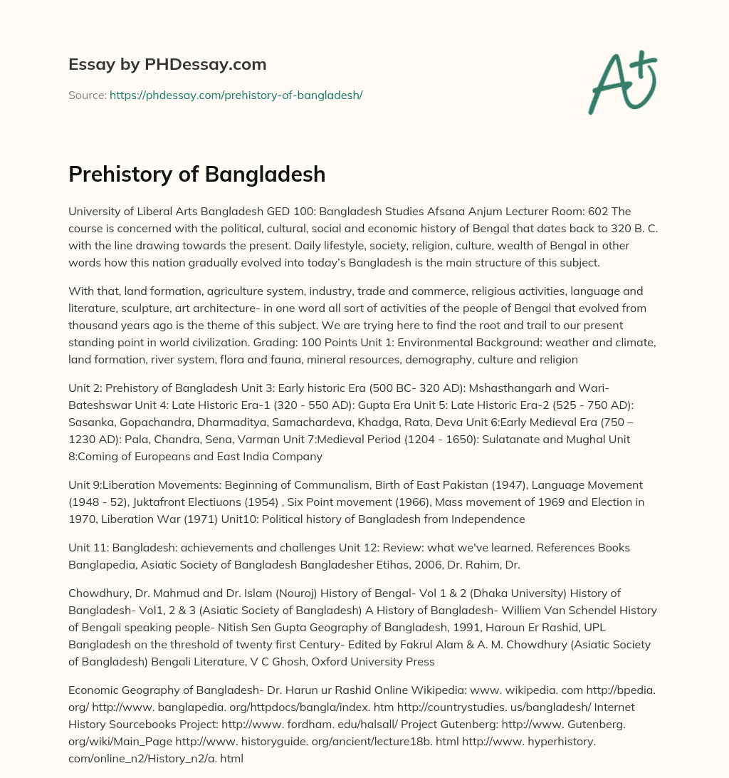 Prehistory of Bangladesh essay