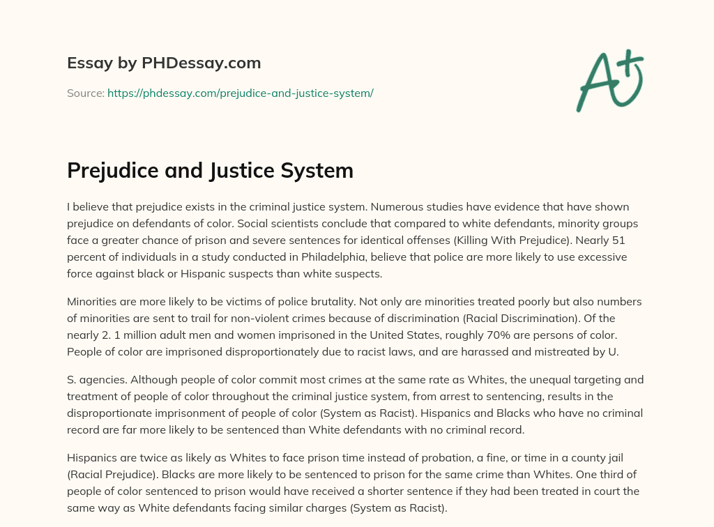 Prejudice and Justice System (300 Words)