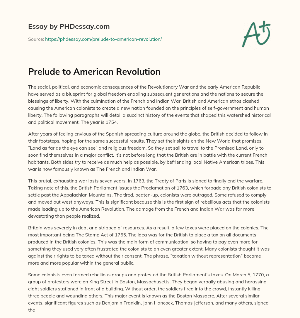 Prelude to American Revolution essay