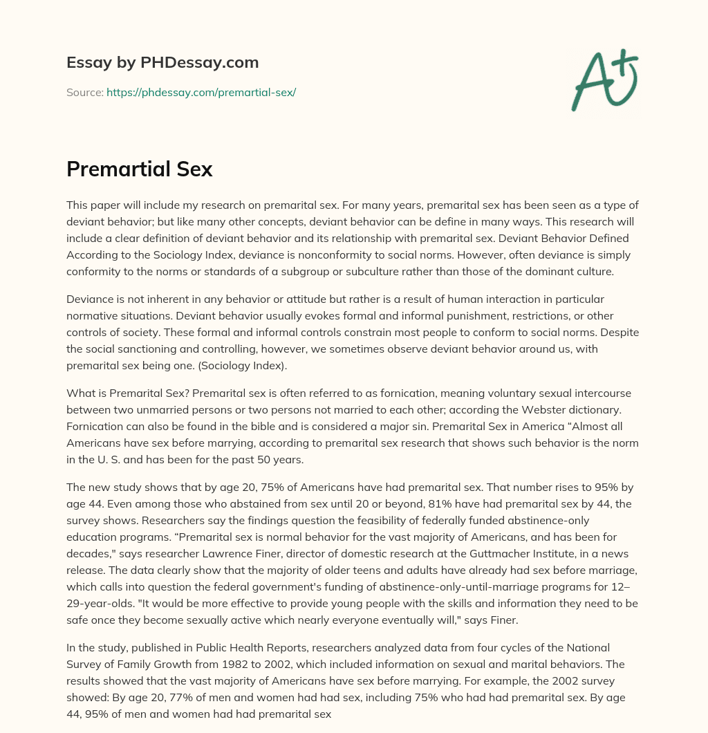 Premartial Sex essay