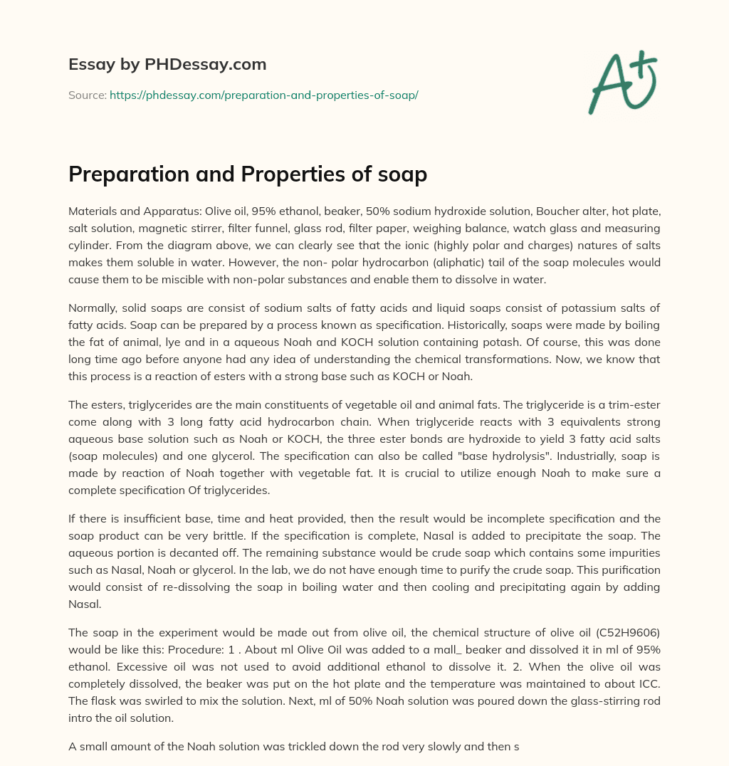 Preparation and Properties of soap
