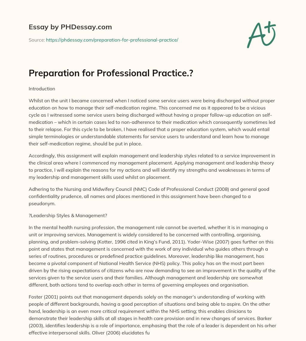 Preparation for Professional Practice.? essay