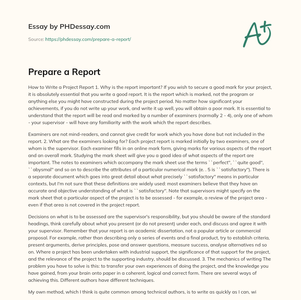Prepare a Report essay