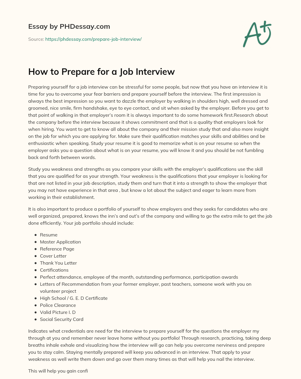 How to Prepare for a Job Interview essay