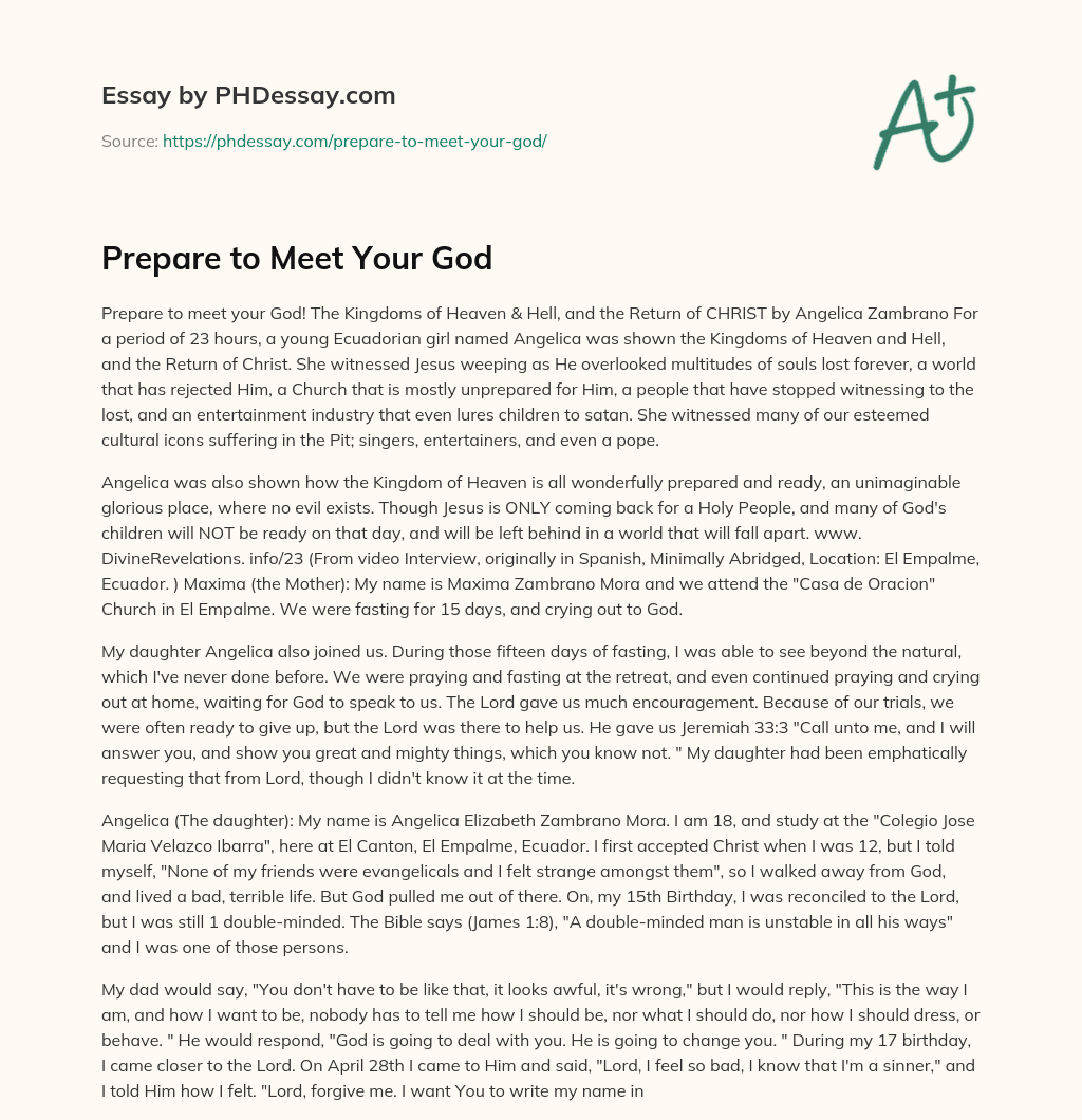 Prepare to Meet Your God essay