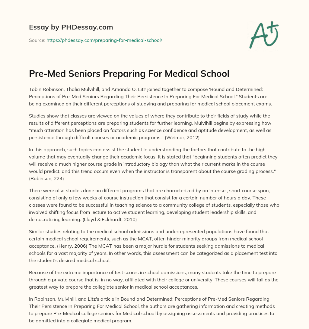 Pre-Med Seniors Preparing For Medical School essay