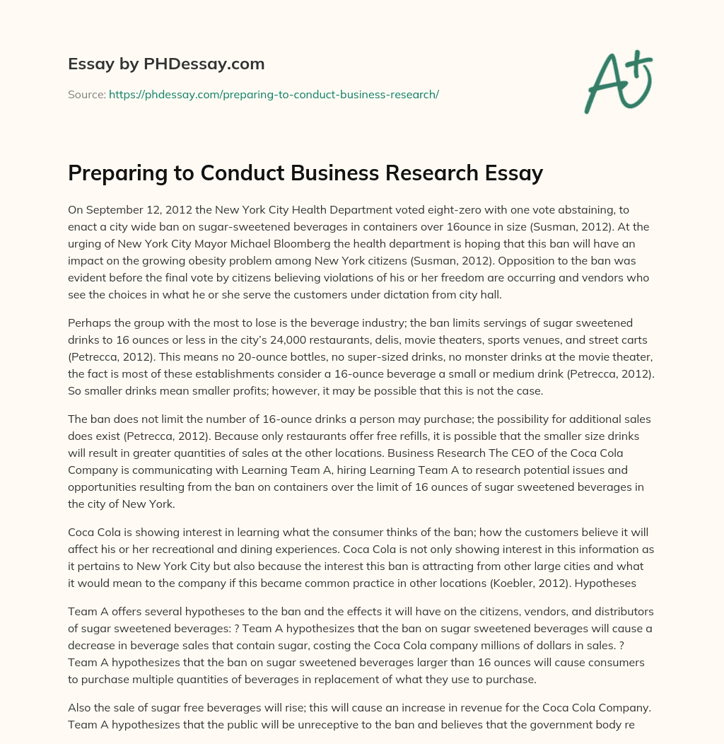 Preparing to Conduct Business Research Essay essay