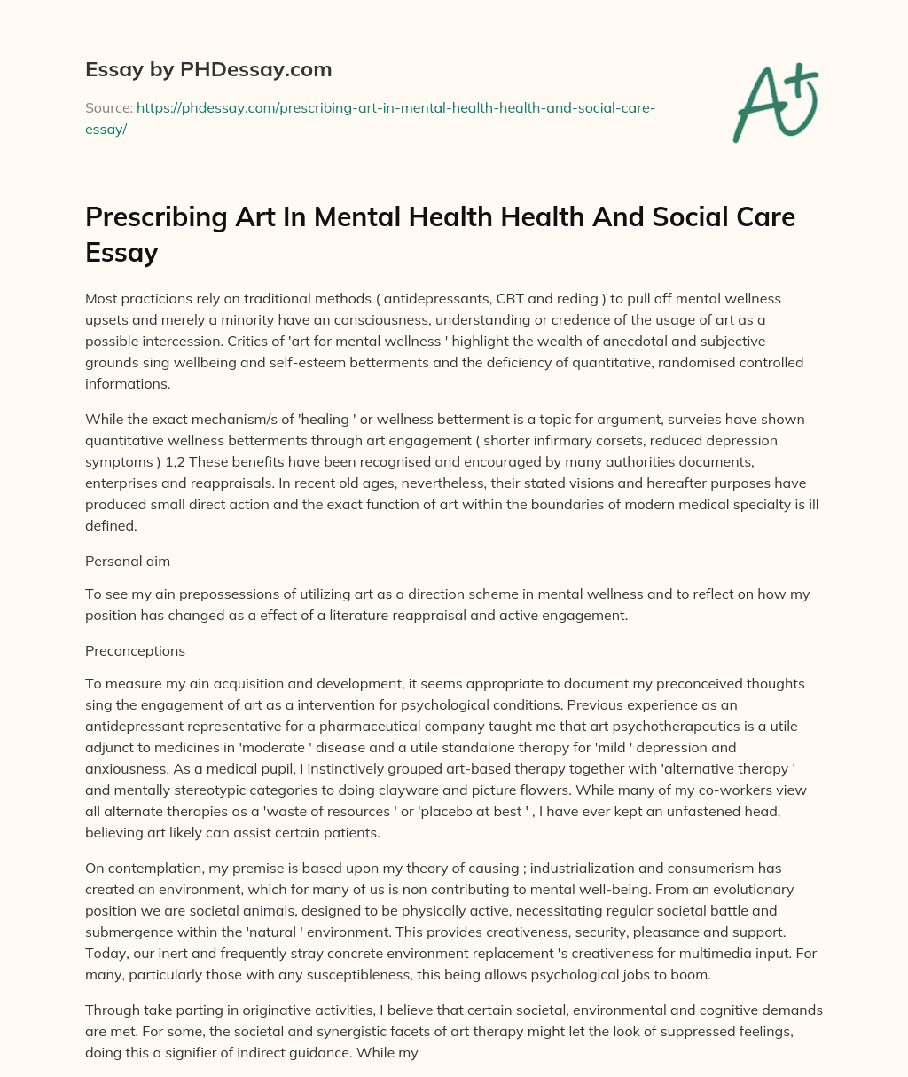 Prescribing Art In Mental Health Health And Social Care Essay essay