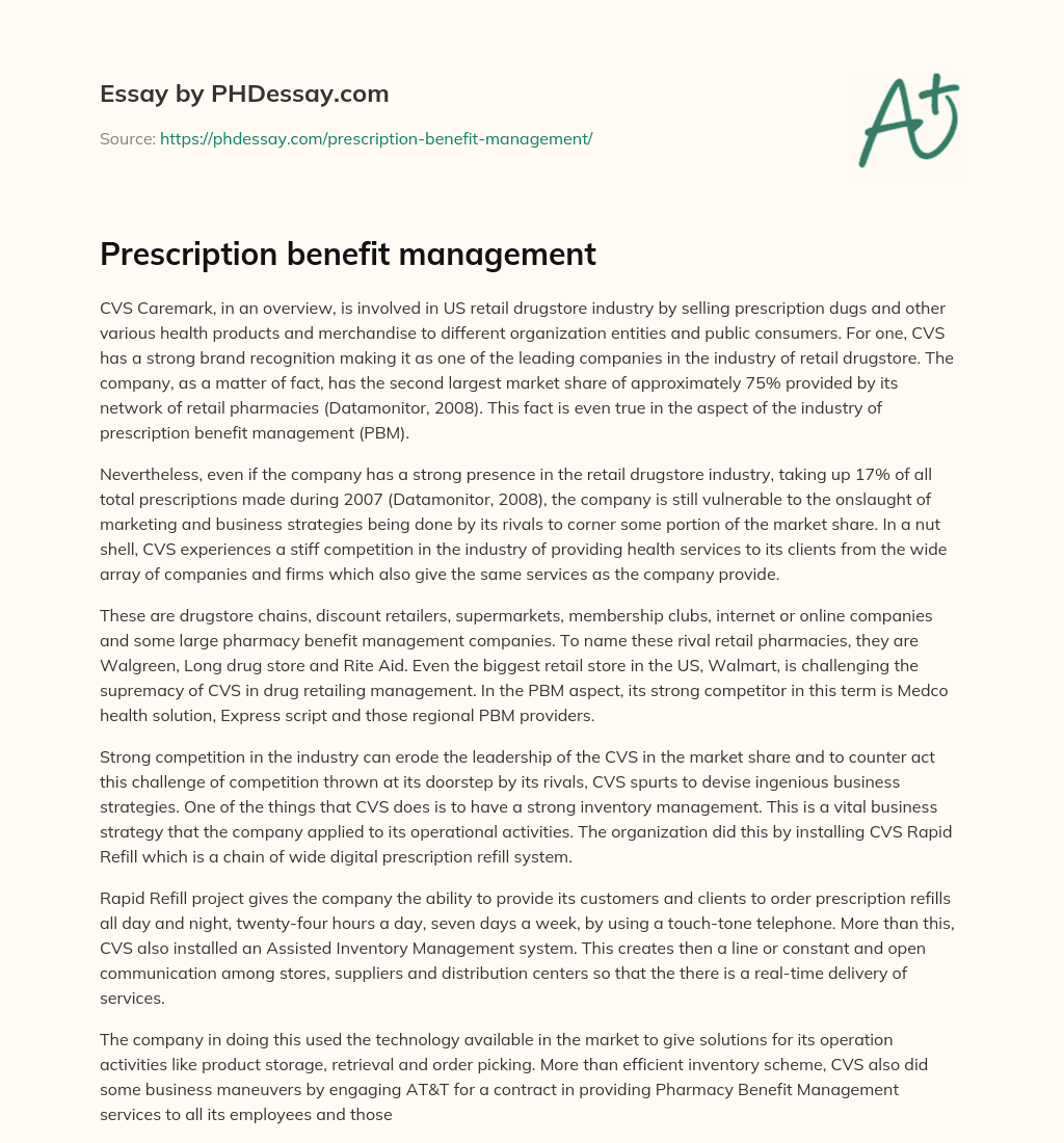 Prescription benefit management essay
