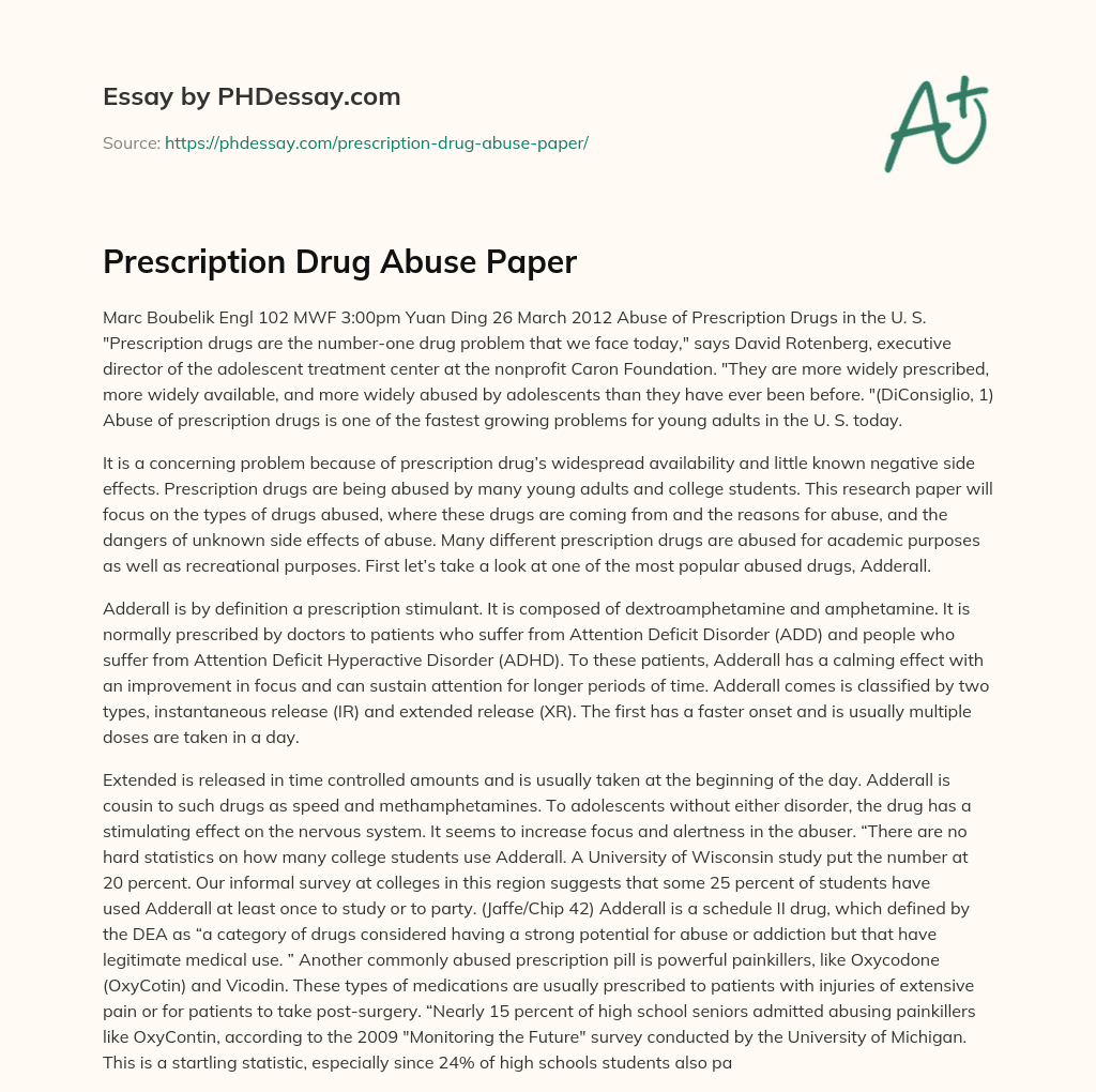 prescription drug abuse research paper