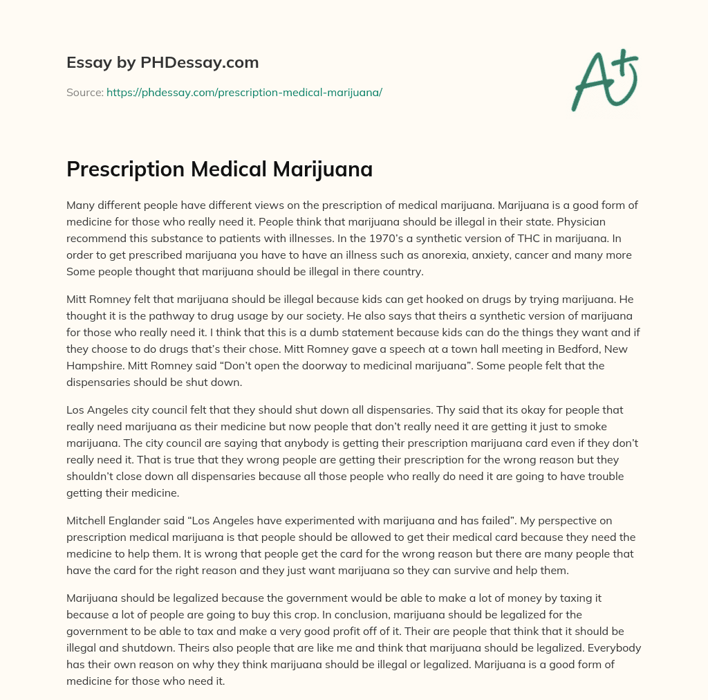 Prescription Medical Marijuana essay