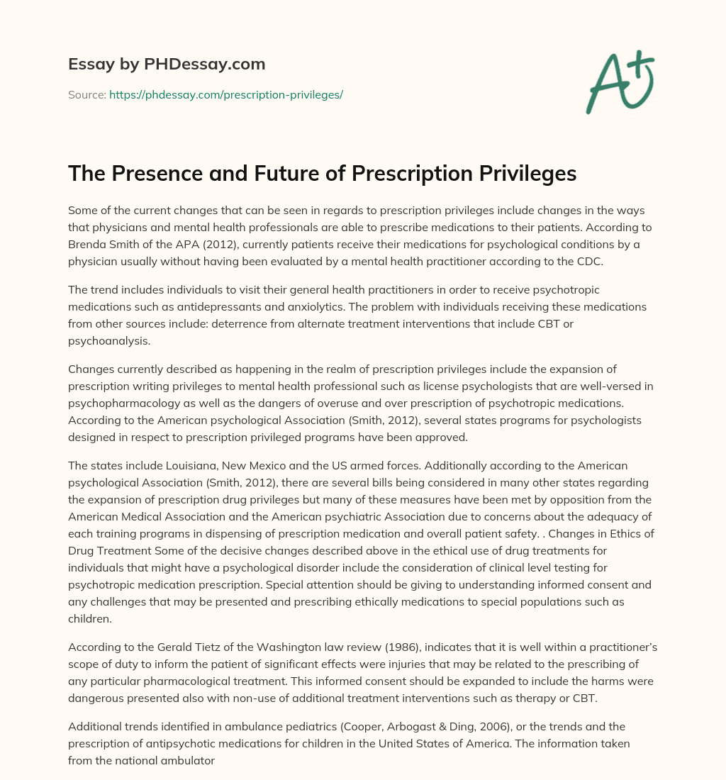 The Presence and Future of Prescription Privileges essay