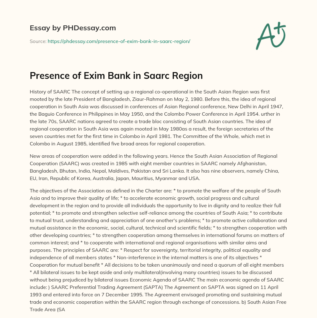 Presence of Exim Bank in Saarc Region essay