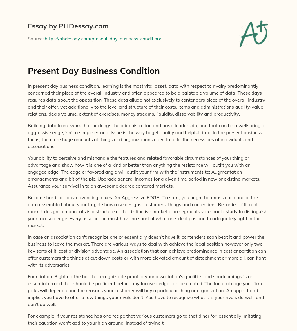 Present Day Business Condition essay