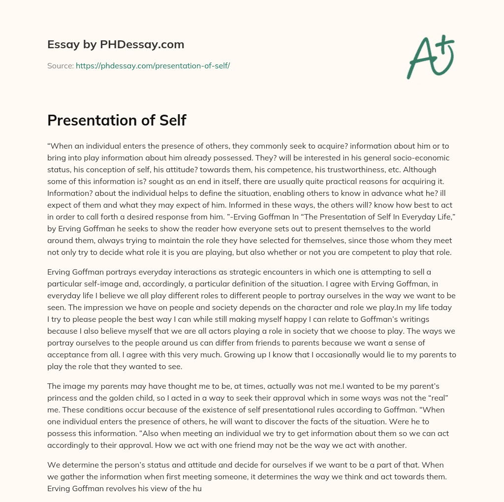 Presentation of Self essay