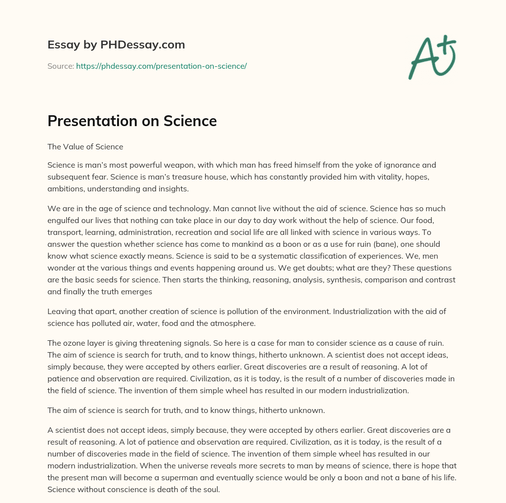 Presentation on Science essay