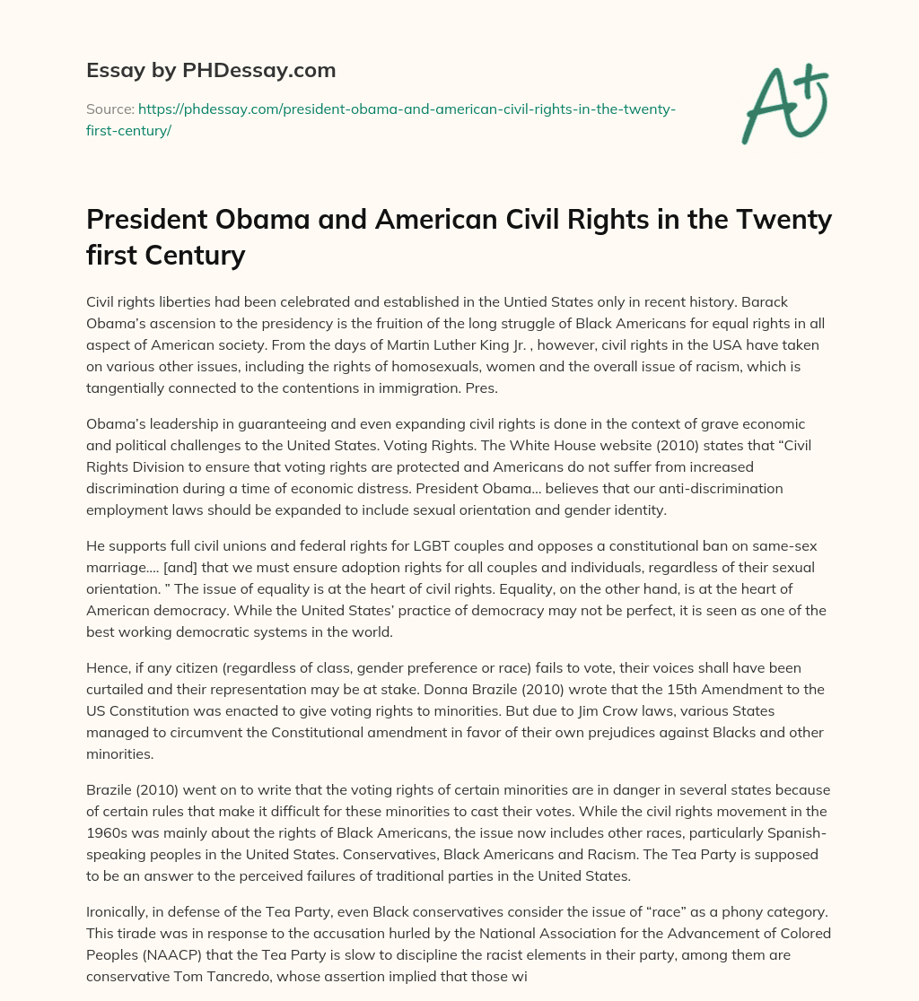 President Obama and American Civil Rights in the Twenty first Century essay