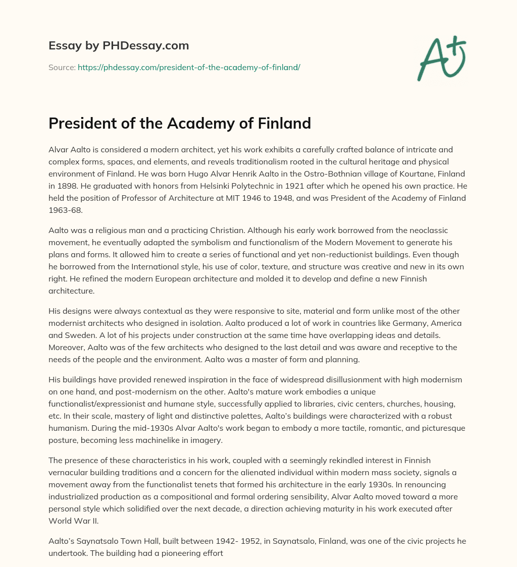 President of the Academy of Finland essay