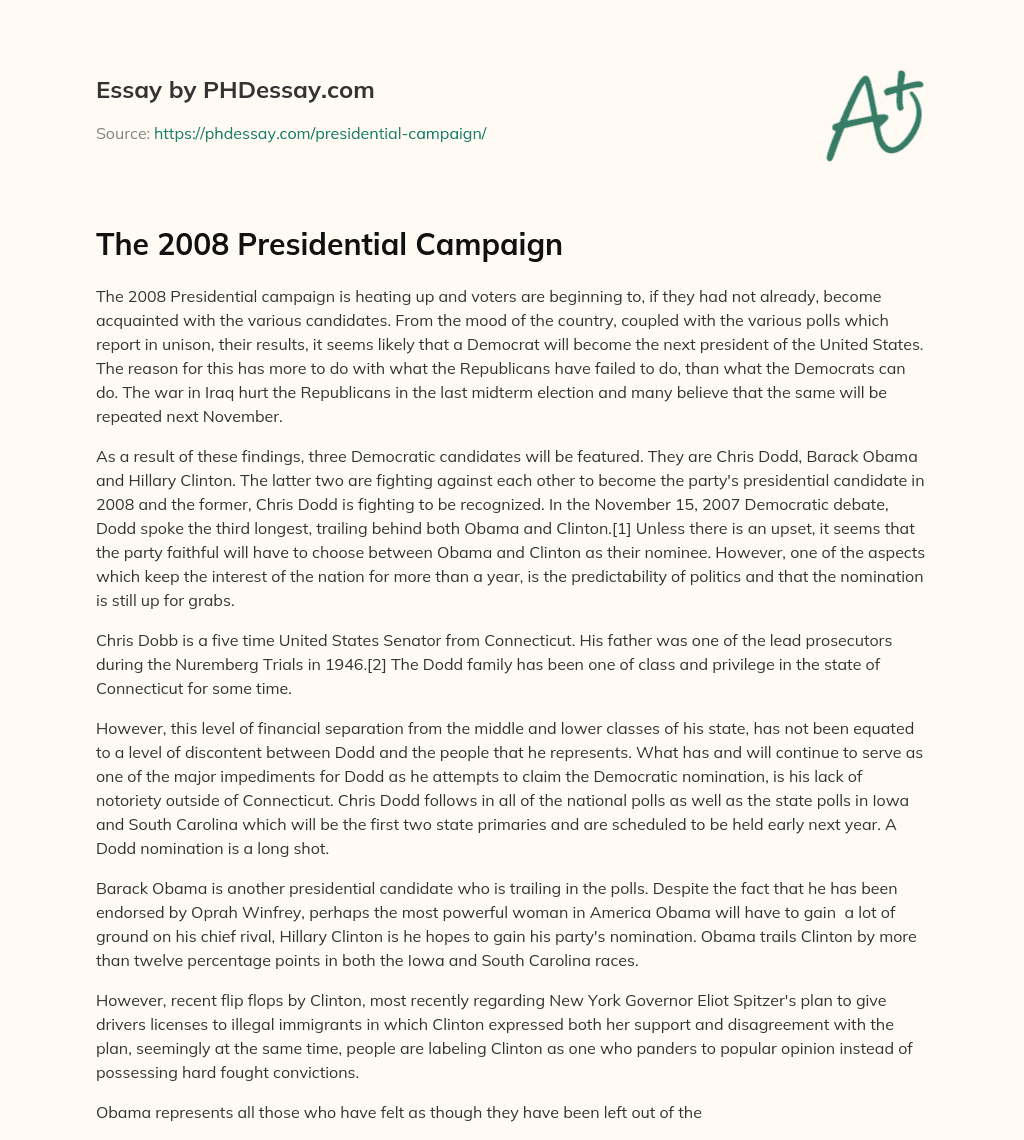 The 2008 Presidential Campaign essay