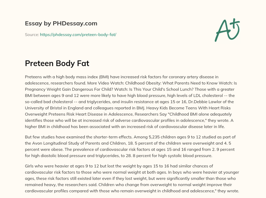 Preteen Body Fat essay