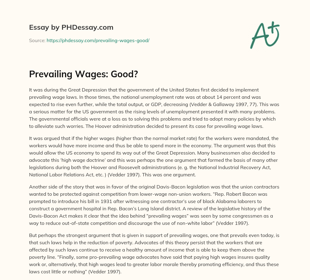 Prevailing Wages: Good? essay