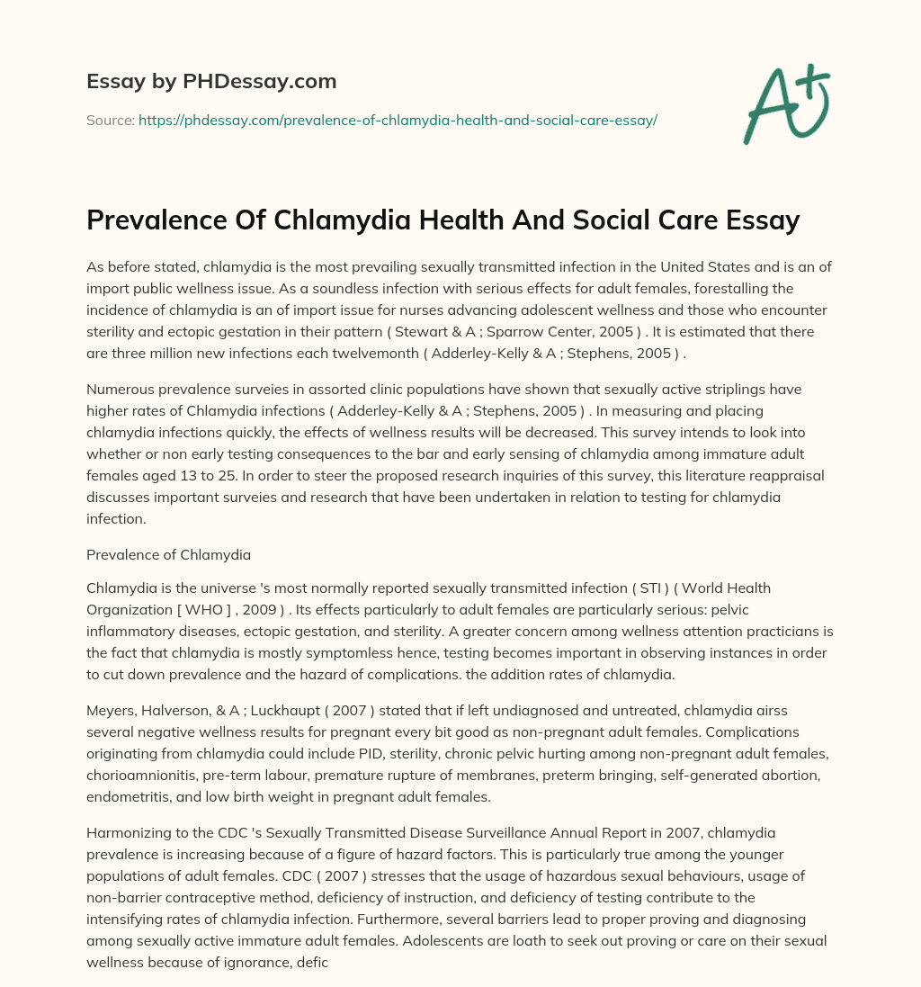 Prevalence Of Chlamydia Health And Social Care Essay essay