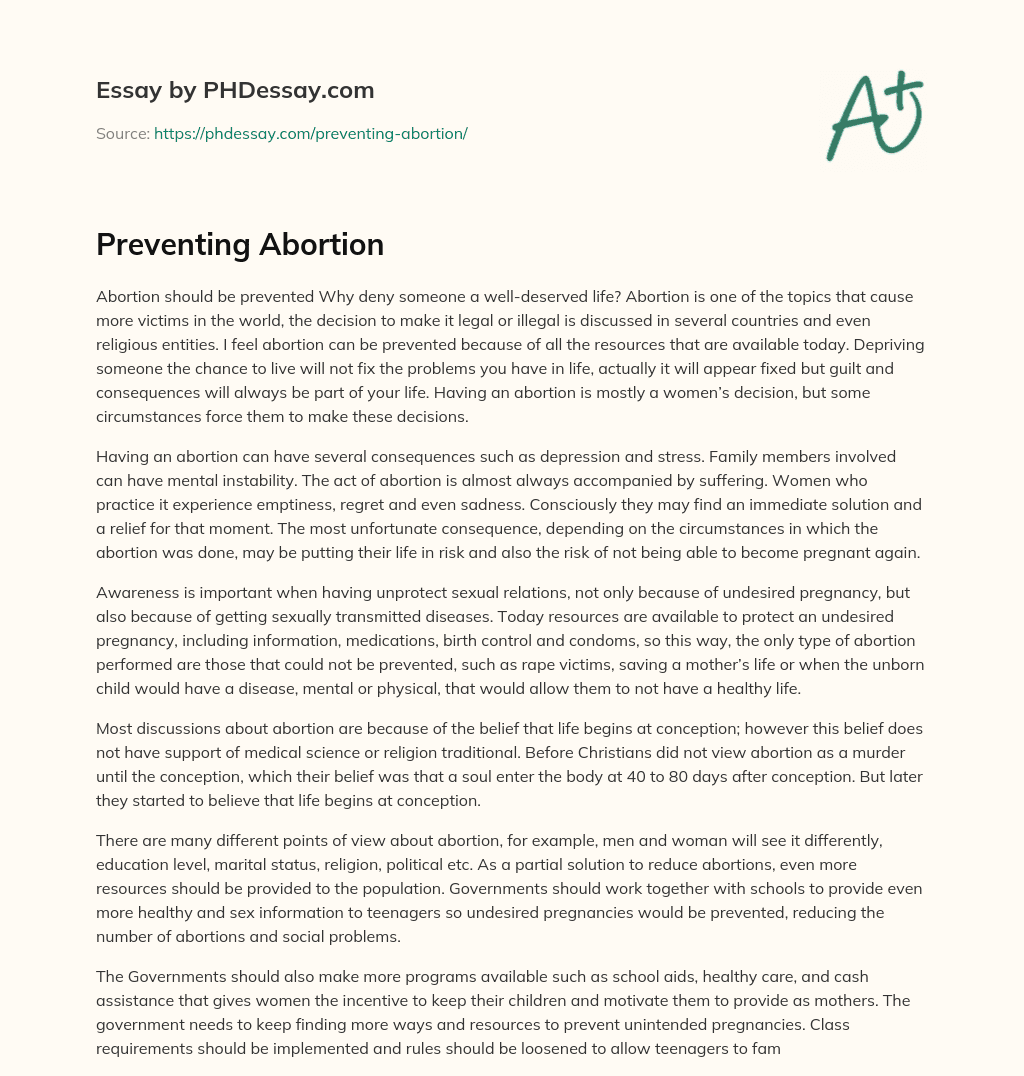 Preventing Abortion essay